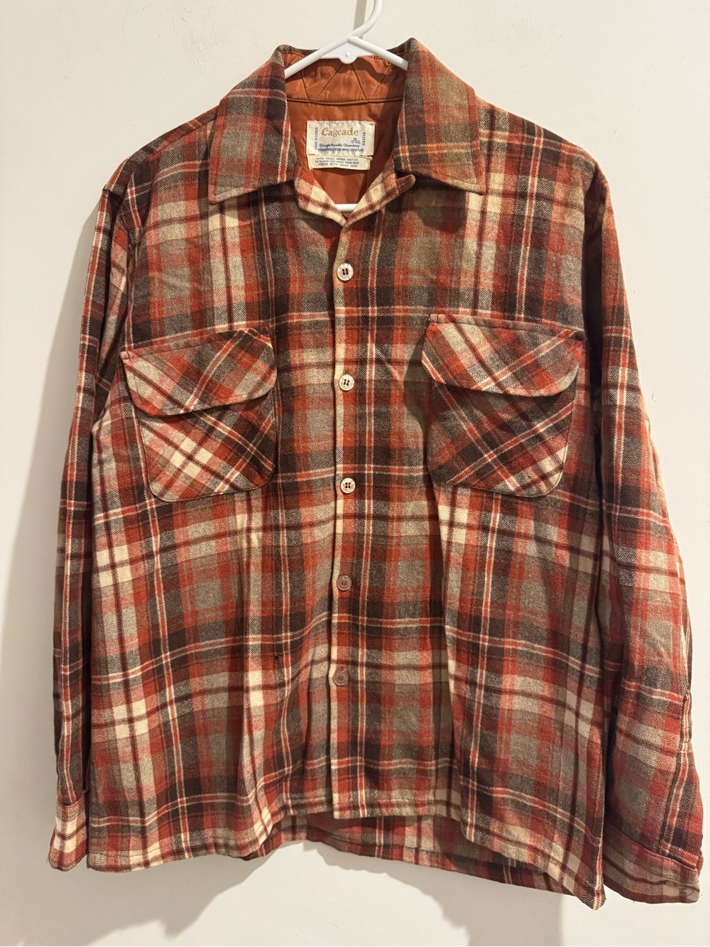Vtg 60s 70s Cascade Wool Nylon Flannel Plaid Button Shirt Mens Size Medium